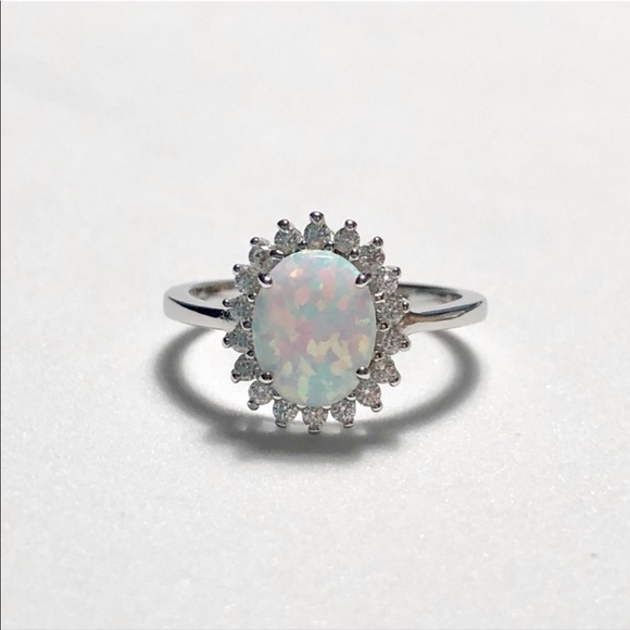 925 Sterling Silver White Lab Opal CZ Ring - Picture 3 of 8